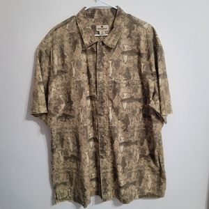 WOOLRICH BARLEY TROUT BUTTON UP TAN/BROWN FISHING SIZE 2XL 100% COTTON